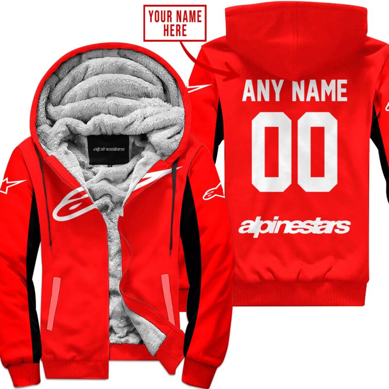 Custom Name Racing Alpinestars Red Fleece Zip Hoodie MFH1575