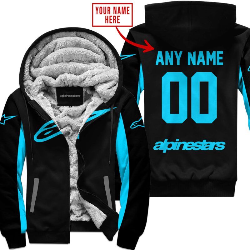 Custom Name Racing Alpinestars Sky Blue Fleece Zip Hoodie MFH1576