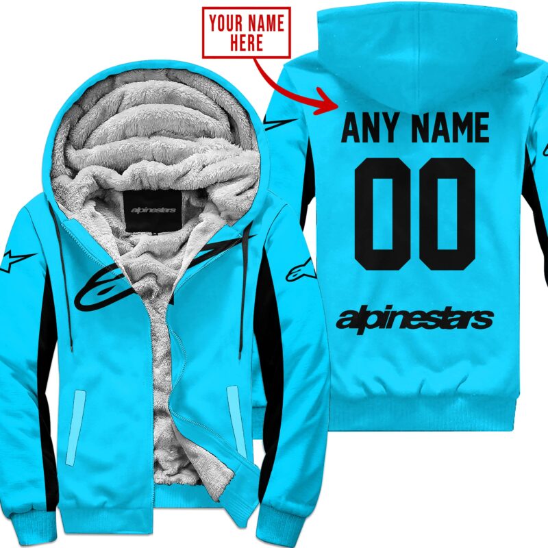 Custom Name Racing Alpinestars Sky Blue Fleece Zip Hoodie MFH1577