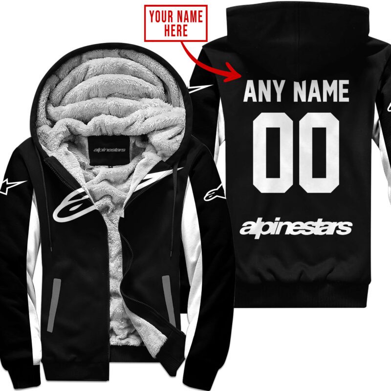 Custom Name Racing Alpinestars White Fleece Zip Hoodie MFH1578