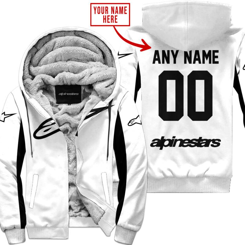 Custom Name Racing Alpinestars White Fleece Zip Hoodie MFH1579