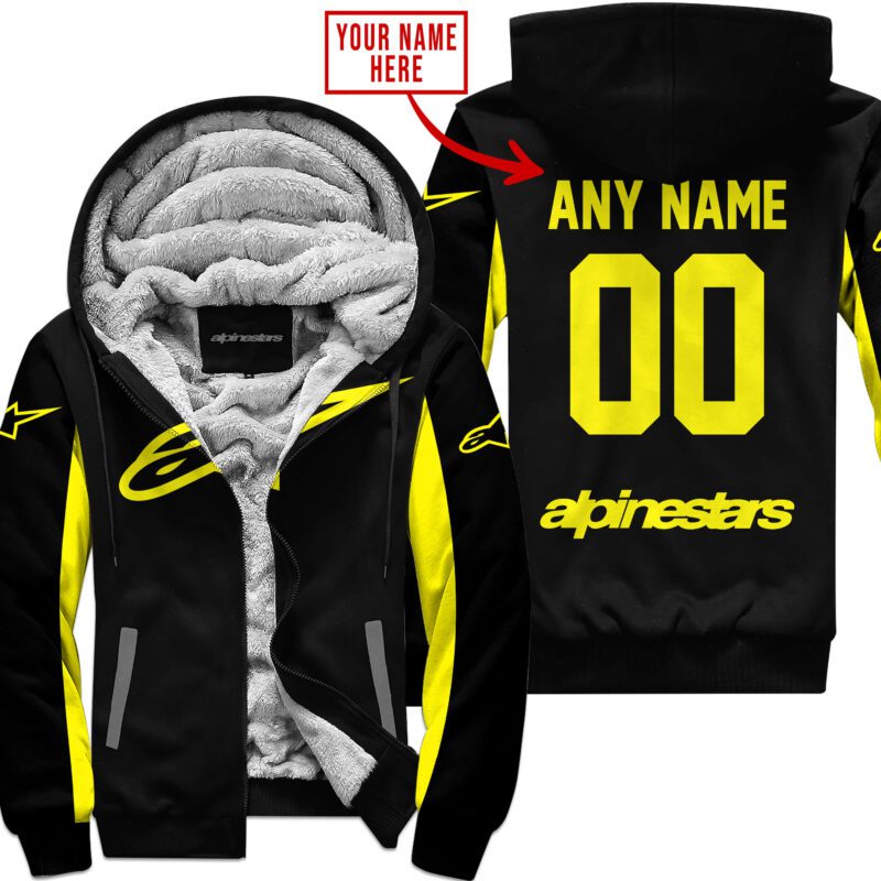 Custom Name Racing Alpinestars Yelow Fleece Zip Hoodie MFH1580