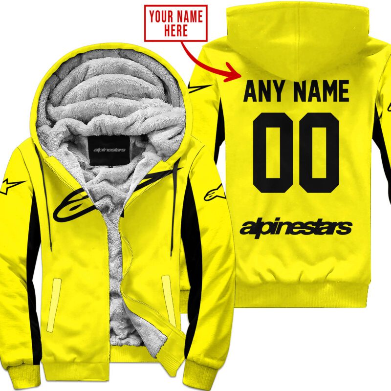 Custom Name Racing Alpinestars Yelow Fleece Zip Hoodie MFH1581