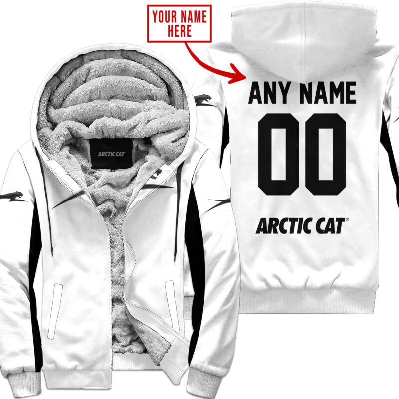 Custom Name Racing Arctic Cat White Fleece Zip Hoodie MFH1518