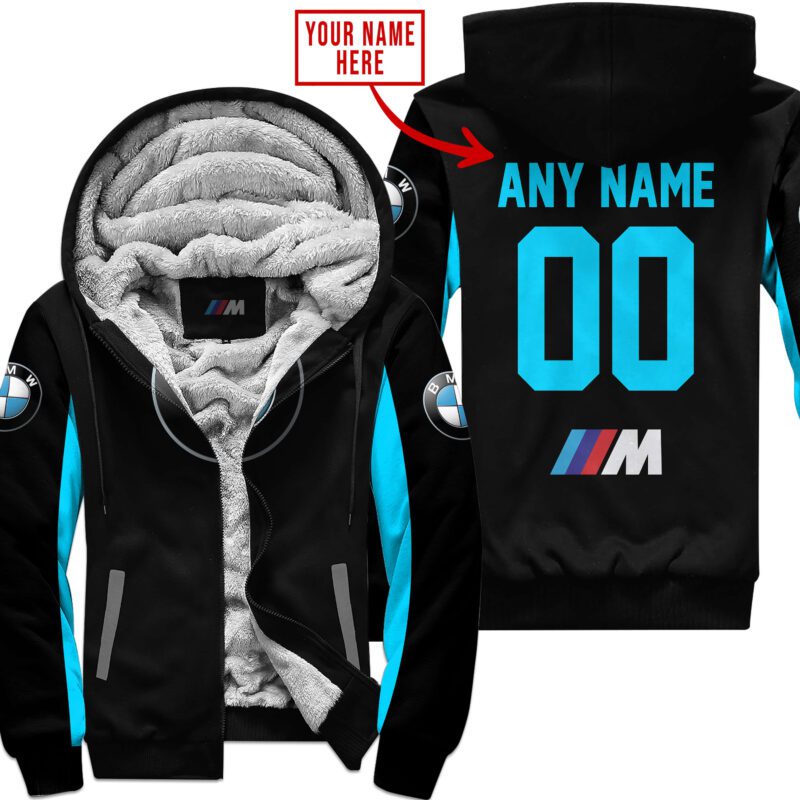 Custom Name Racing Bmw Sky Blue Fleece Zip Hoodie MFH1519