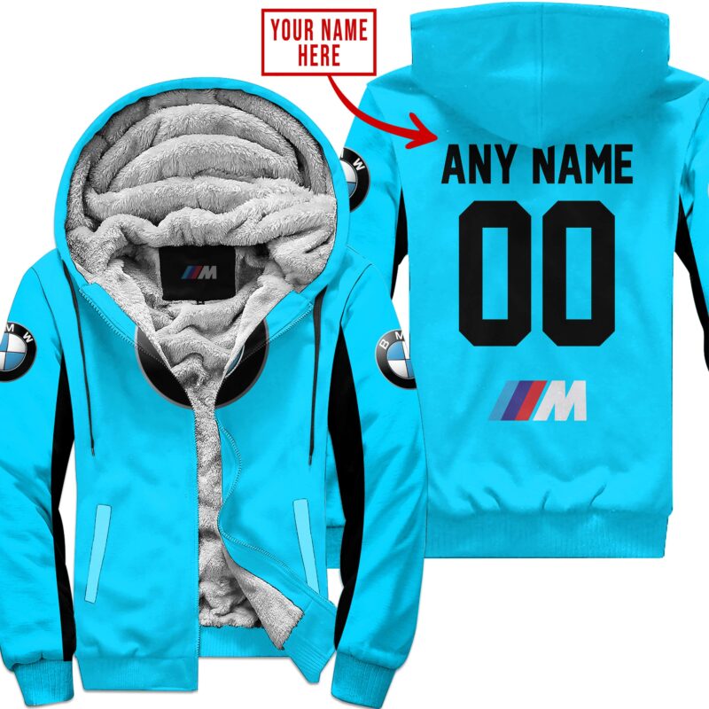 Custom Name Racing Bmw Sky Blue Fleece Zip Hoodie MFH1521