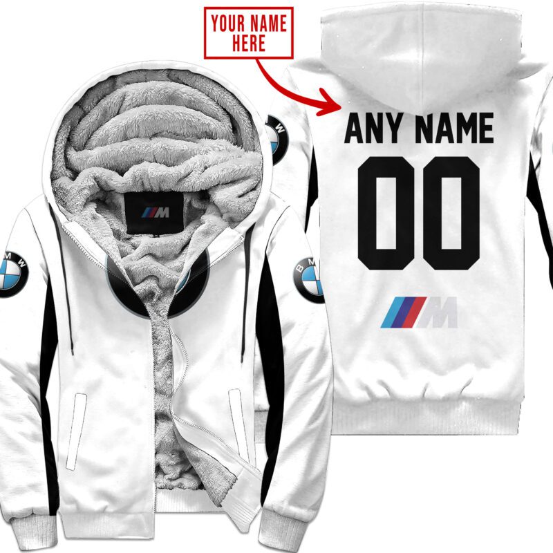 Custom Name Racing Bmw White Fleece Zip Hoodie MFH1520