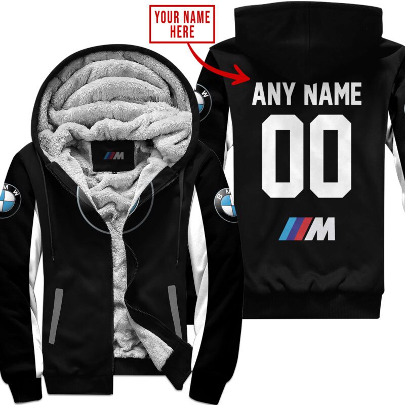 Custom Name Racing Bmw White Fleece Zip Hoodie MFH1522