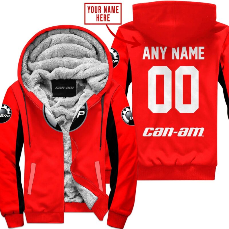 Custom Name Racing Can-Am Red Fleece Zip Hoodie MFH004