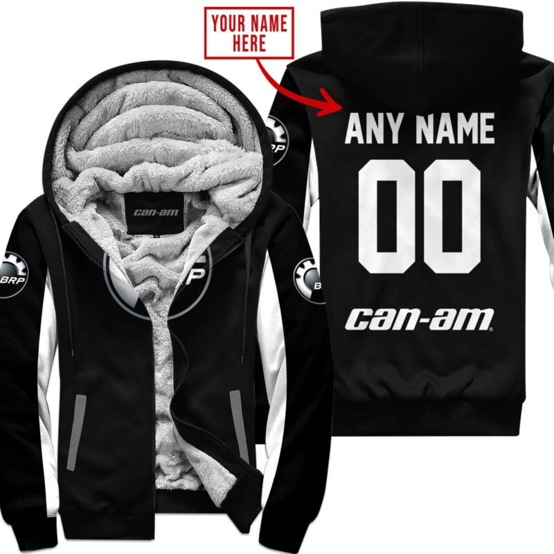 Custom Name Racing Can-Am White Fleece Zip Hoodie MFH007