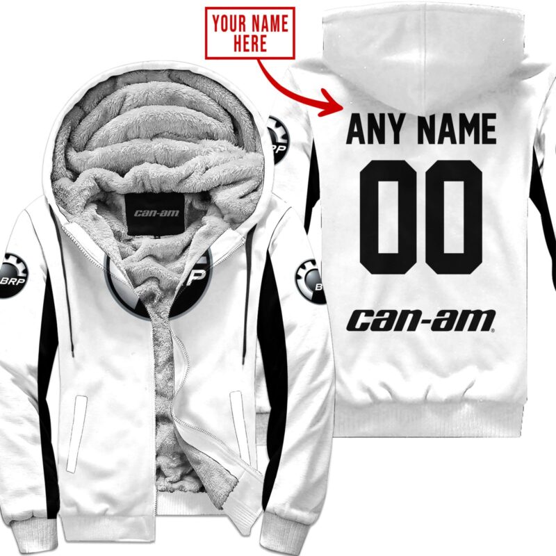 Custom Name Racing Can-Am White Fleece Zip Hoodie MFH008