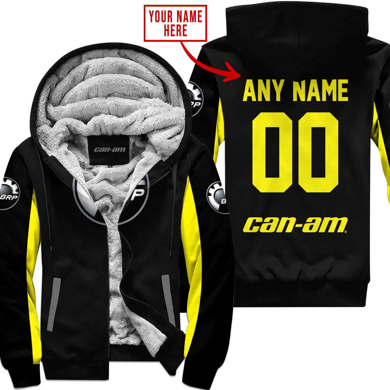 Custom Name Racing Can-Am Yelow Fleece Zip Hoodie MFH009