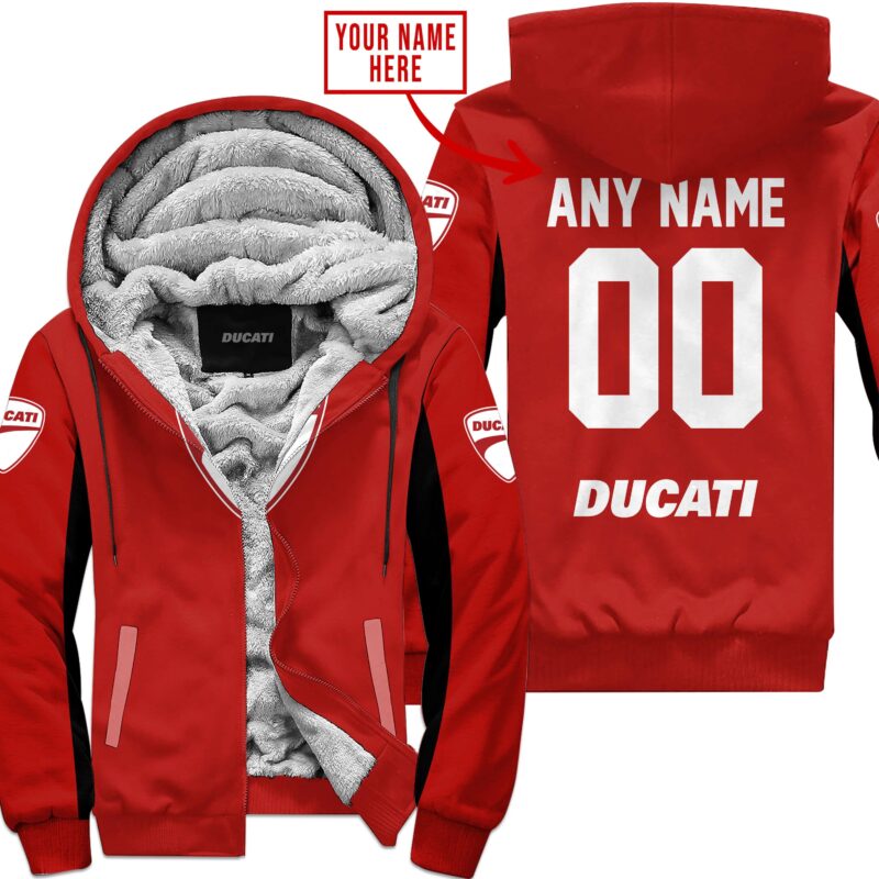 Custom Name Racing Ducati Red Fleece Zip Hoodie MFH1524