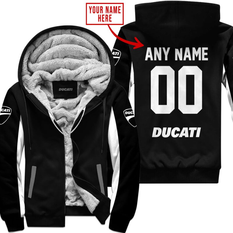 Custom Name Racing Ducati White Fleece Zip Hoodie MFH1525