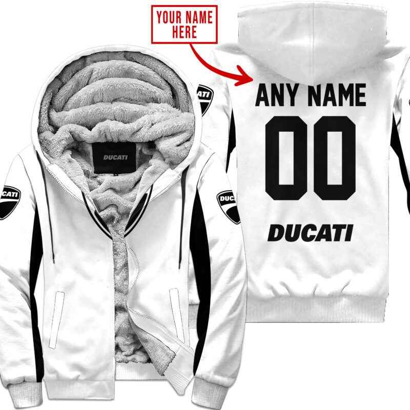 Custom Name Racing Ducati White Fleece Zip Hoodie MFH1526