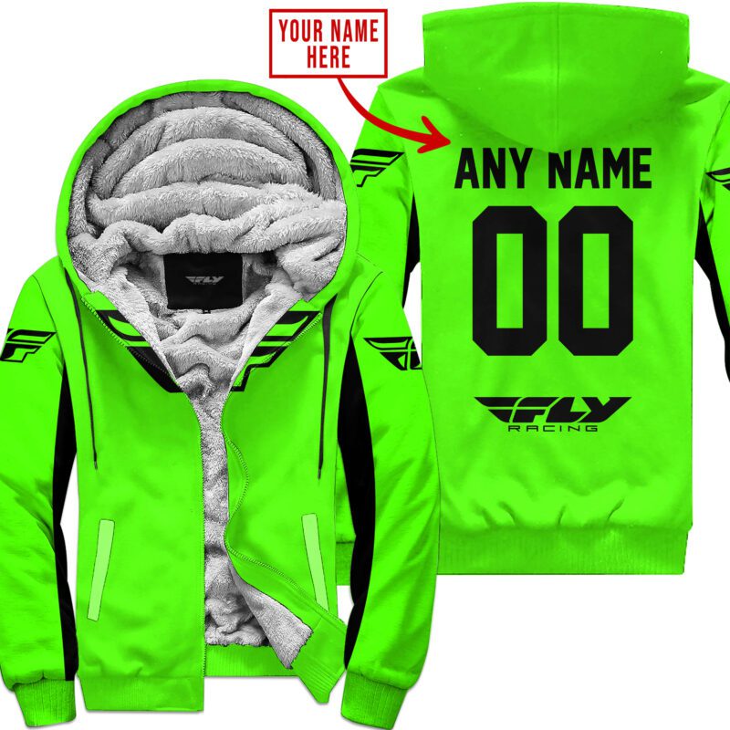 Custom Name Racing Fly Racing Green Fleece Zip Hoodie MFH015