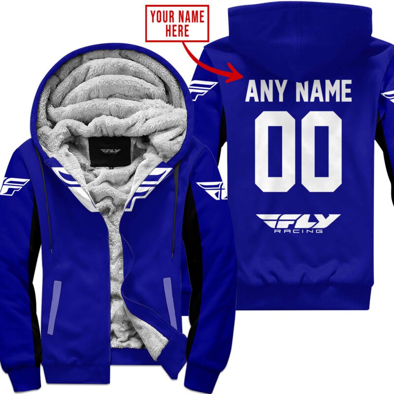 Custom Name Racing Fly Racing Navy Fleece Zip Hoodie MFH016