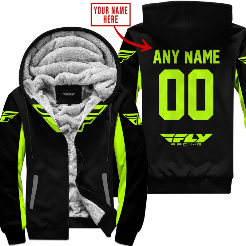 Custom Name Racing Fly Racing Neon Fleece Zip Hoodie MFH017