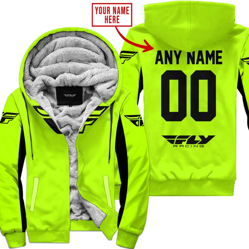 Custom Name Racing Fly Racing Neon Fleece Zip Hoodie MFH018