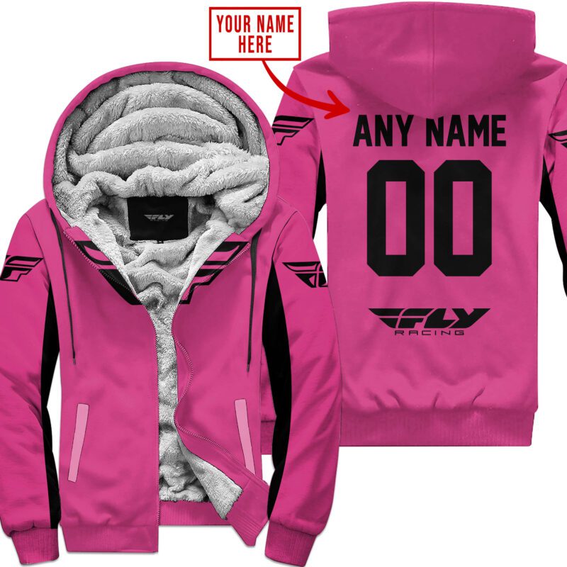 Custom Name Racing Fly Racing Pink 1 Fleece Zip Hoodie MFH022