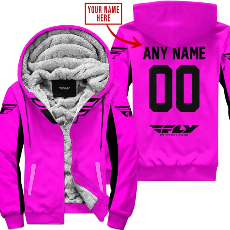Custom Name Racing Fly Racing Pink Fleece Zip Hoodie MFH024