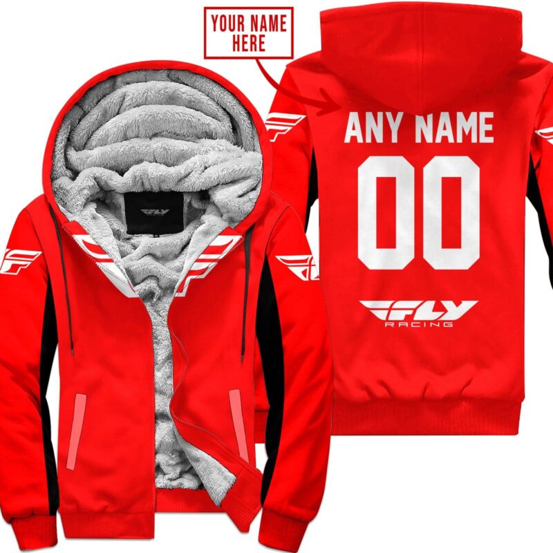 Custom Name Racing Fly Racing Red Fleece Zip Hoodie MFH028