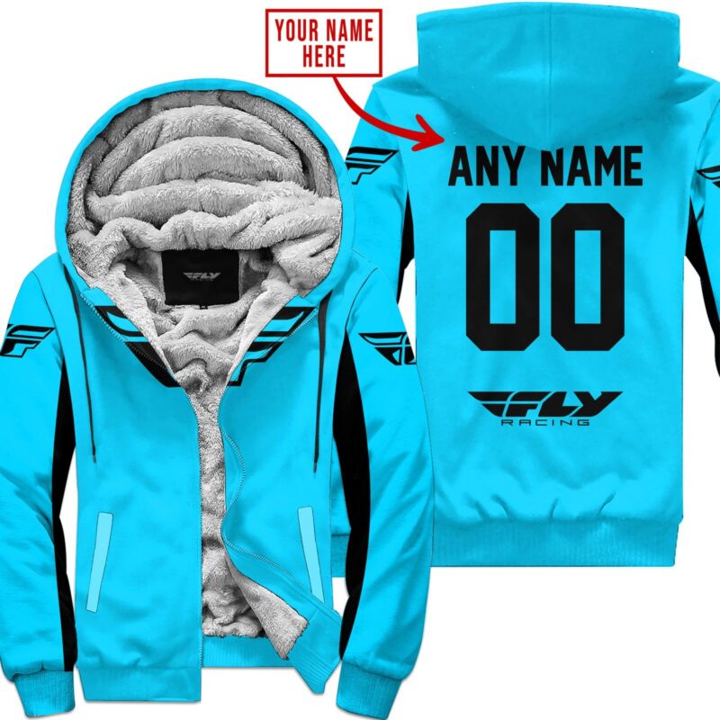 Custom Name Racing Fly Racing Sky Blue Fleece Zip Hoodie MFH030
