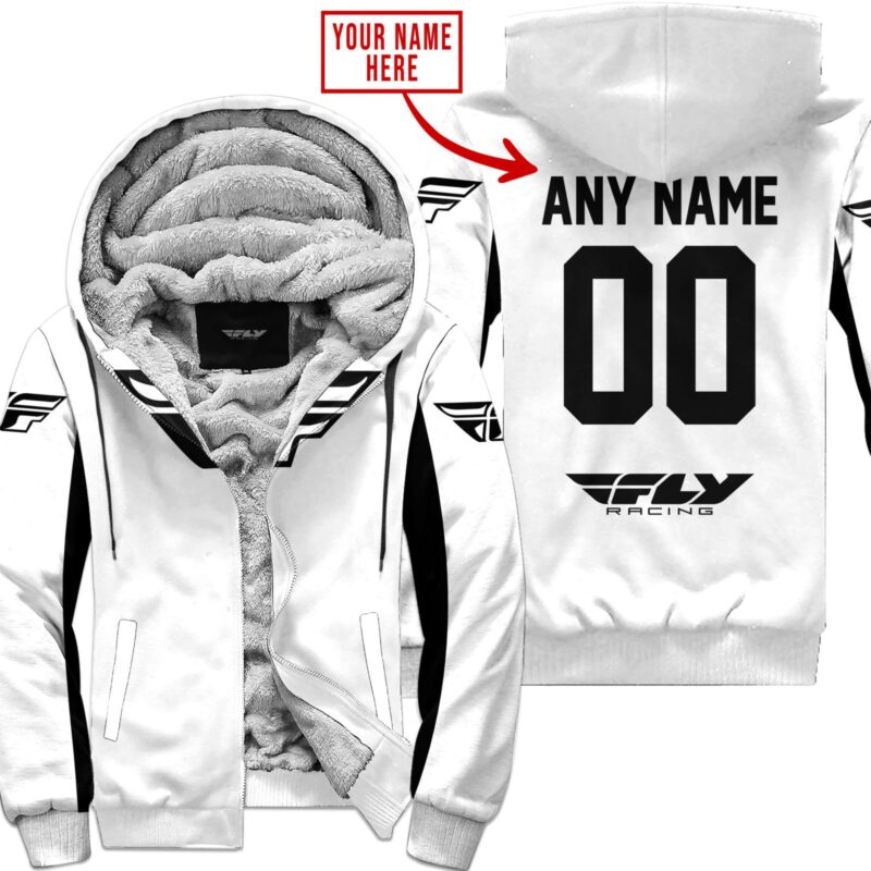 Custom Name Racing Fly Racing White Fleece Zip Hoodie MFH032