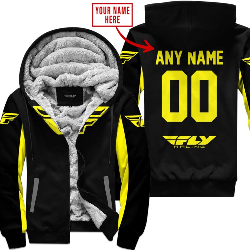 Custom Name Racing Fly Racing Yellow Fleece Zip Hoodie MFH033