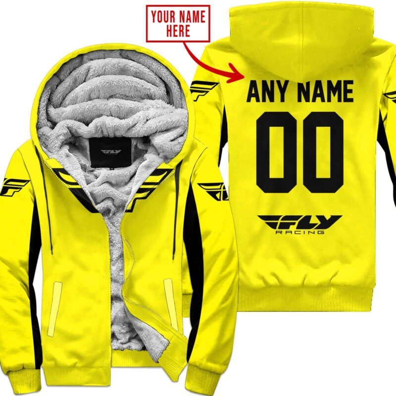 Custom Name Racing Fly Racing Yellow Fleece Zip Hoodie MFH034