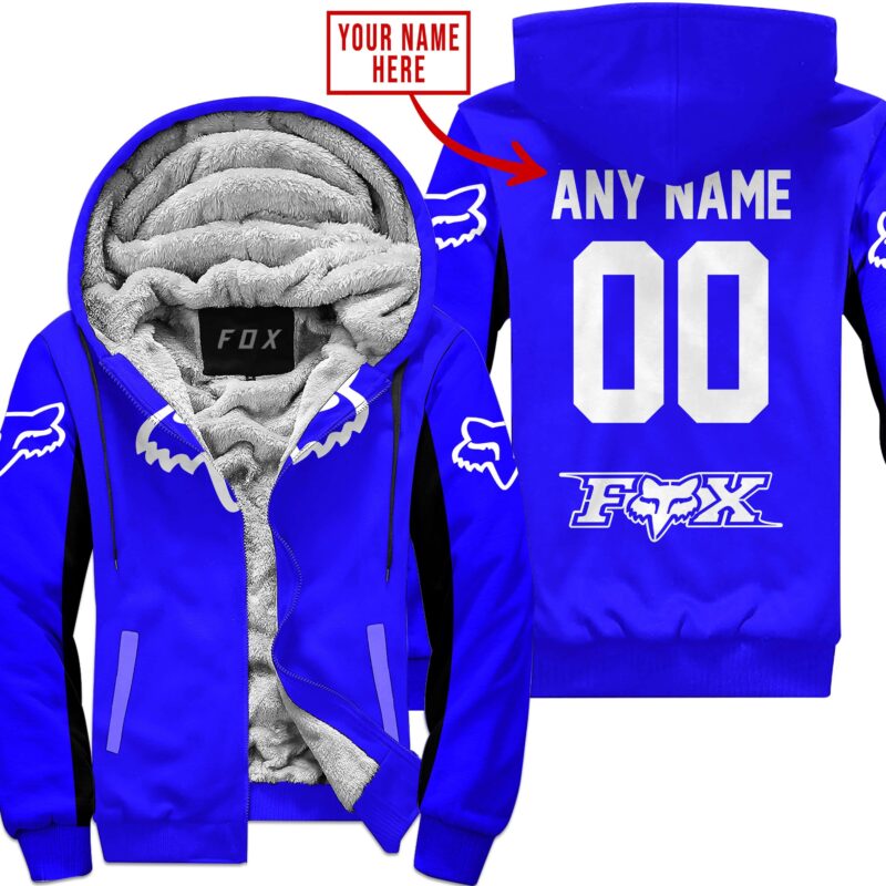 Custom Name Racing Fox Racing Blue Fleece Zip Hoodie MFH1592