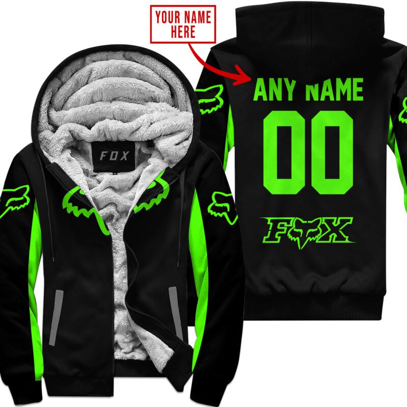 Custom Name Racing Fox Racing Green Fleece Zip Hoodie MFH1582