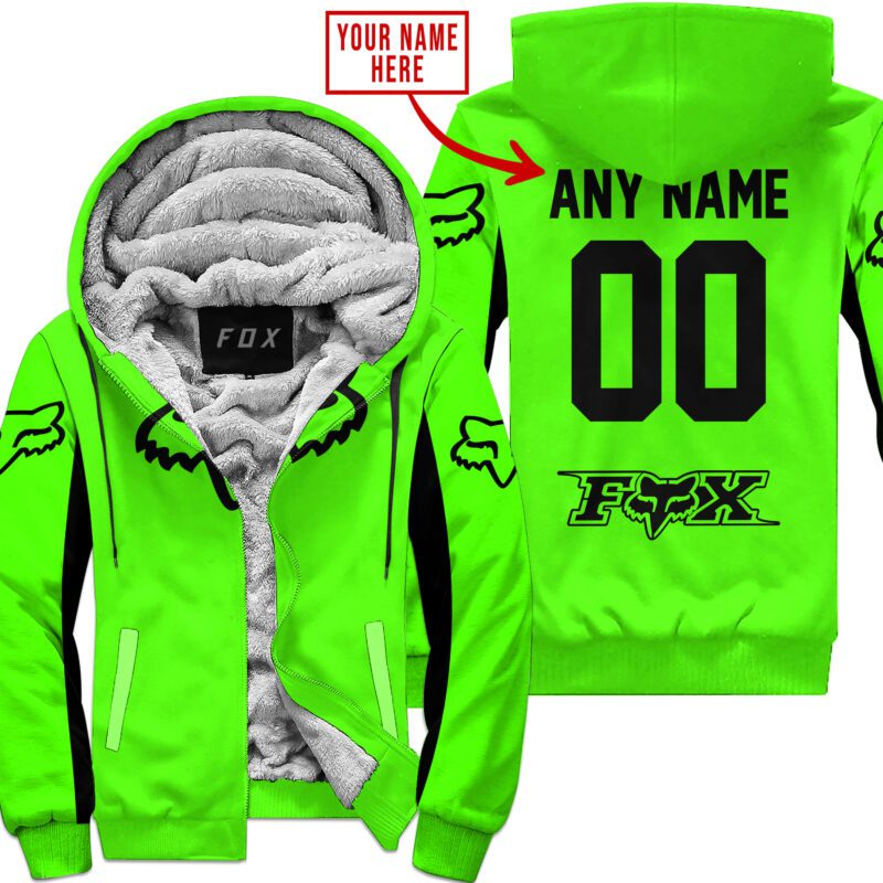 Custom Name Racing Fox Racing Green Fleece Zip Hoodie MFH1594