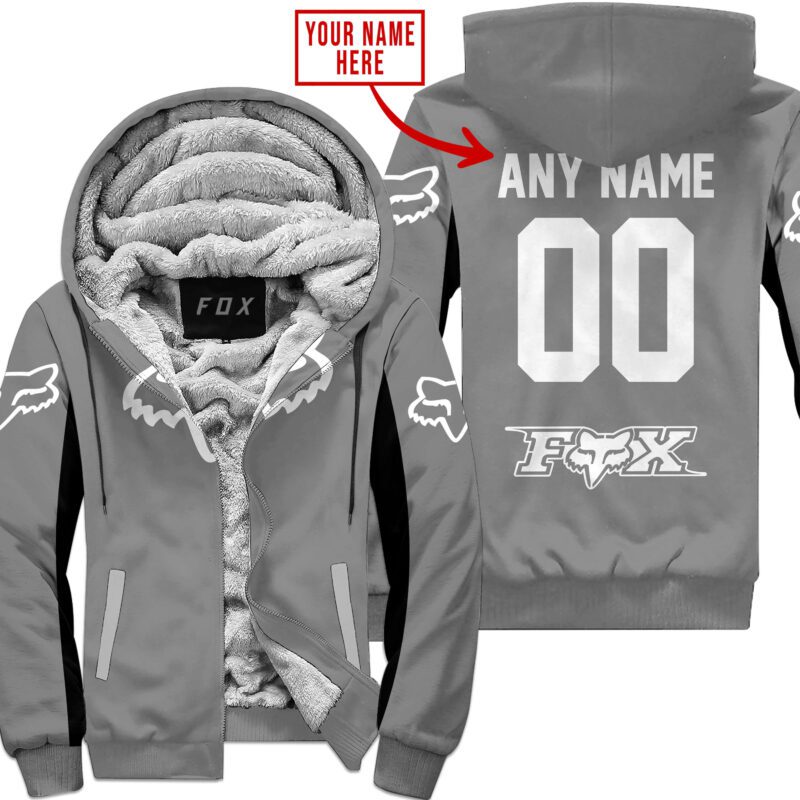 Custom Name Racing Fox Racing Grey Fleece Zip Hoodie MFH1593