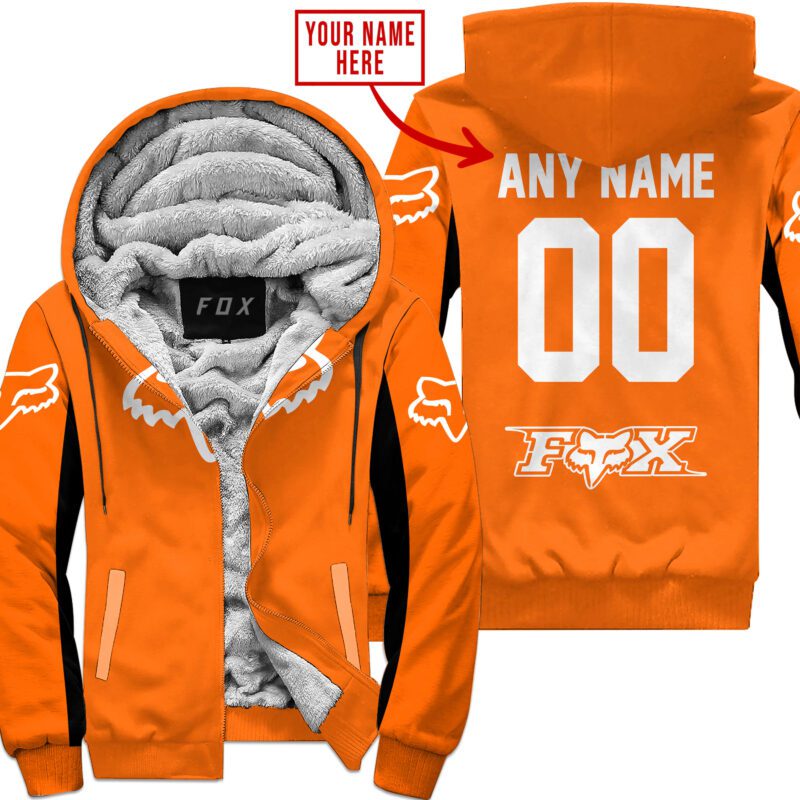 Custom Name Racing Fox Racing Orange Fleece Zip Hoodie MFH1598