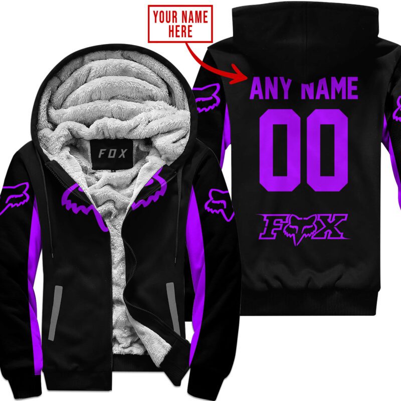 Custom Name Racing Fox Racing Purple Fleece Zip Hoodie MFH1588