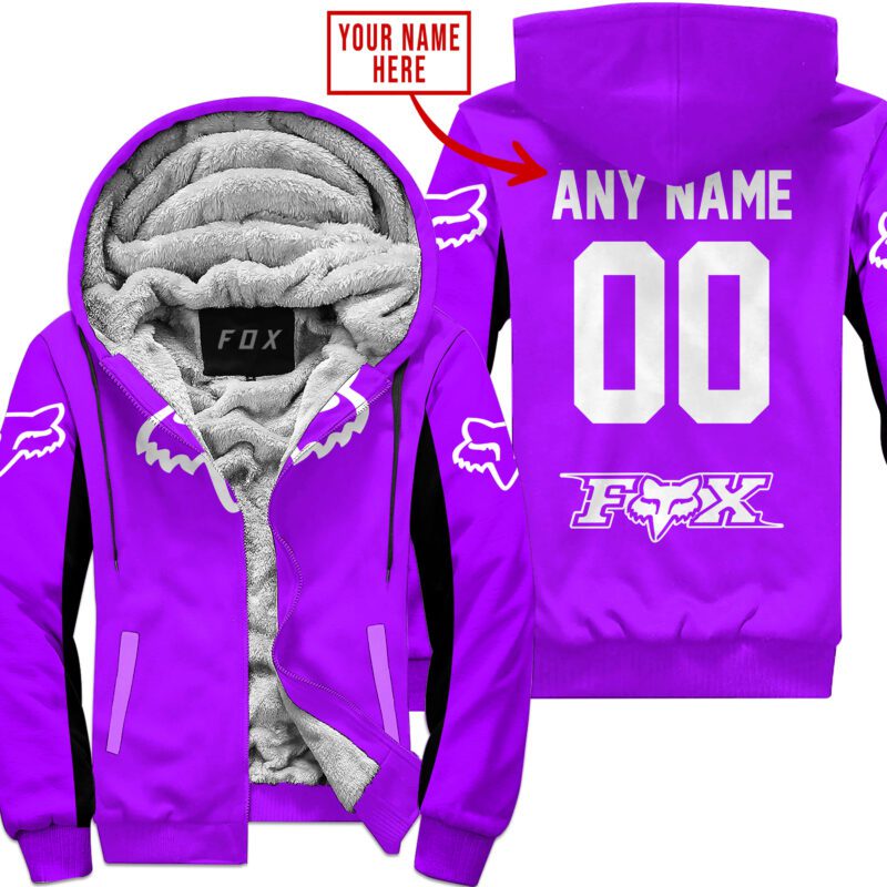 Custom Name Racing Fox Racing Purple Fleece Zip Hoodie MFH1601