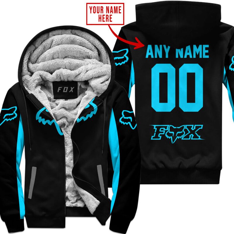 Custom Name Racing Fox Racing Sky Blue Fleece Zip Hoodie MFH1590