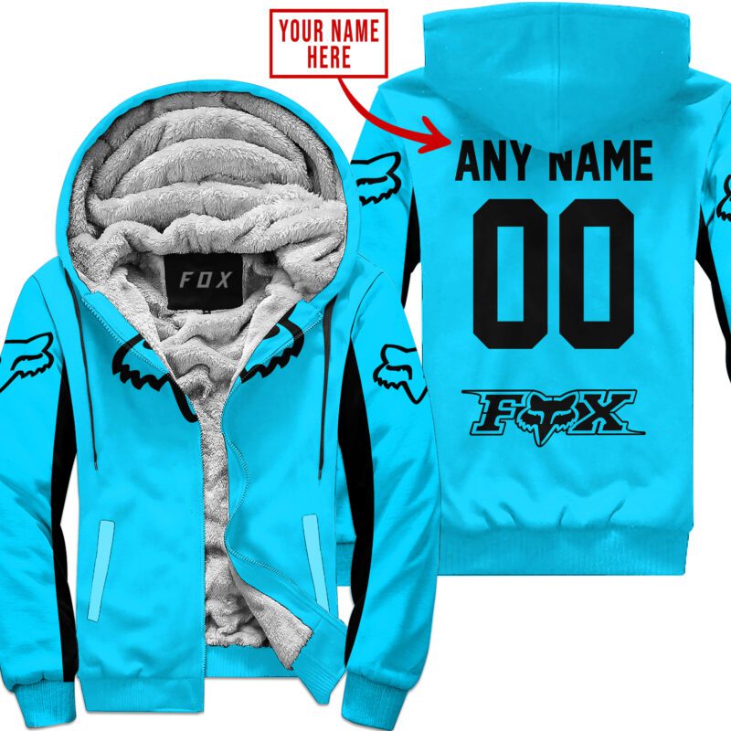 Custom Name Racing Fox Racing Sky Blue Fleece Zip Hoodie MFH1600