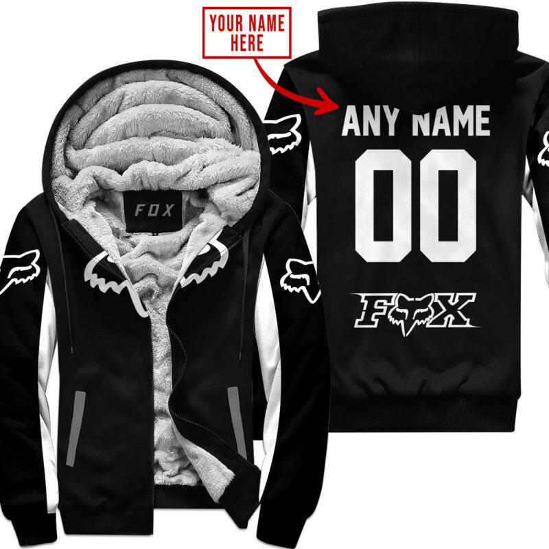 Custom Name Racing Fox Racing White Fleece Zip Hoodie MFH1591