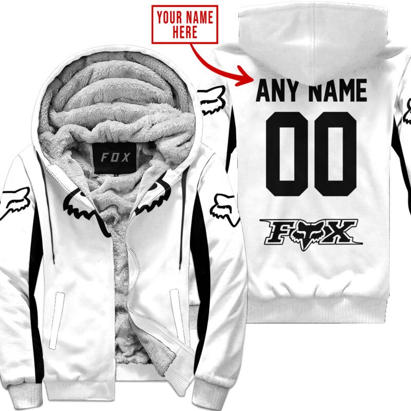 Custom Name Racing Fox Racing White Fleece Zip Hoodie MFH1602