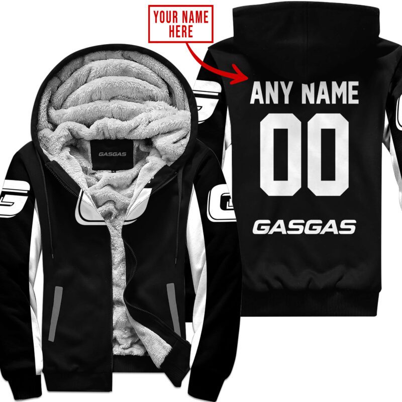 Custom Name Racing Gas Gas White Fleece Zip Hoodie MFH1529