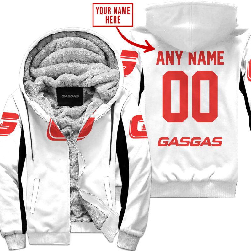 Custom Name Racing Gas Gas White Fleece Zip Hoodie MFH1530