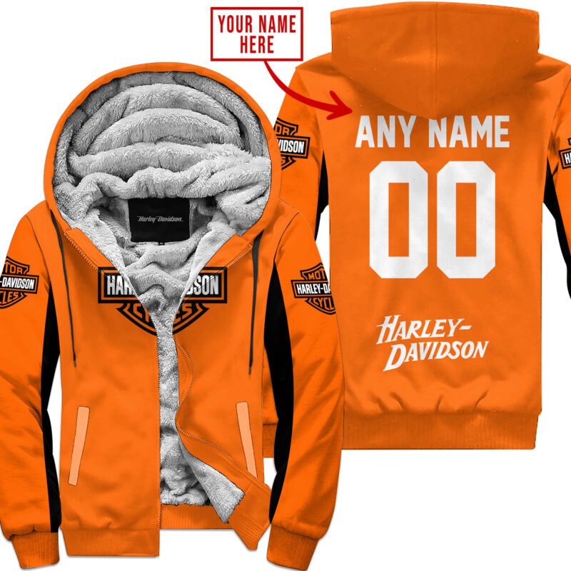 Custom Name Racing Harley Davidson Orange Fleece Zip Hoodie MFH1531