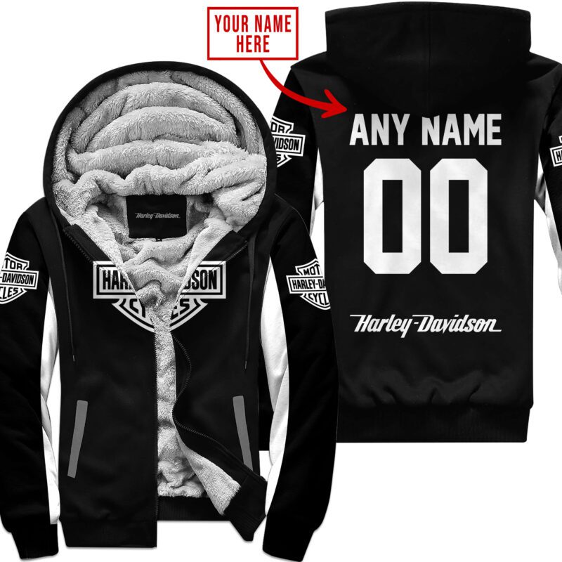 Custom Name Racing Harley Davidson White Fleece Zip Hoodie MFH1533