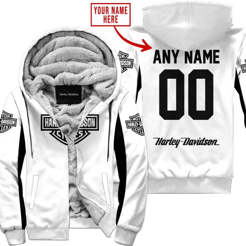 Custom Name Racing Harley Davidson White Fleece Zip Hoodie MFH1534