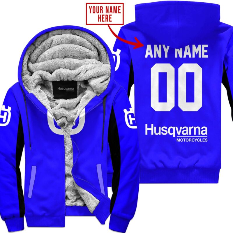 Custom Name Racing Husqvarna Blue Fleece Zip Hoodie MFH041