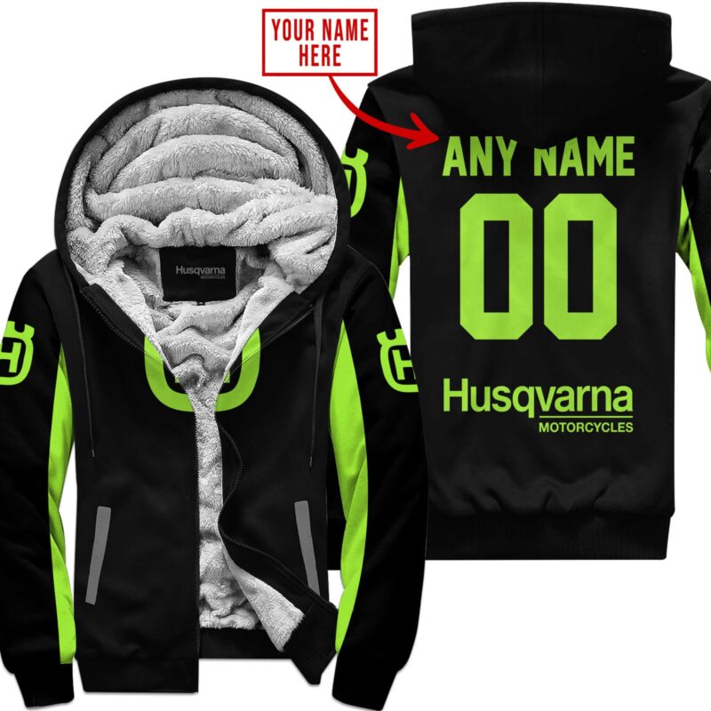 Custom Name Racing Husqvarna Green 1 Fleece Zip Hoodie MFH043