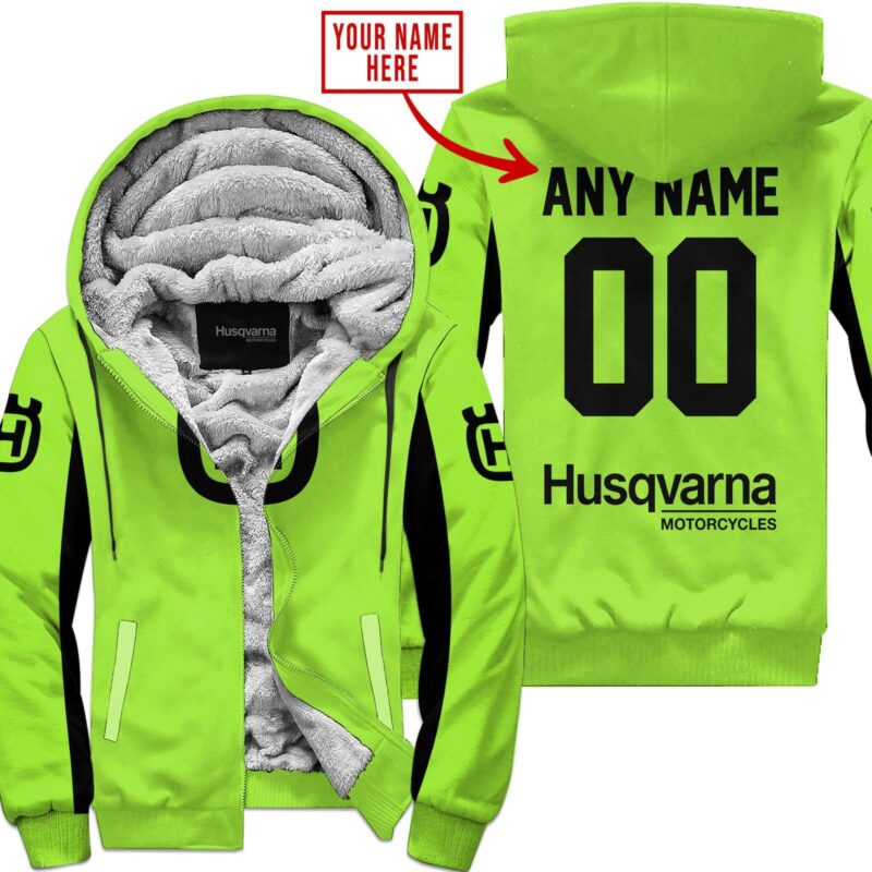 Custom Name Racing Husqvarna Green 1 Fleece Zip Hoodie MFH044