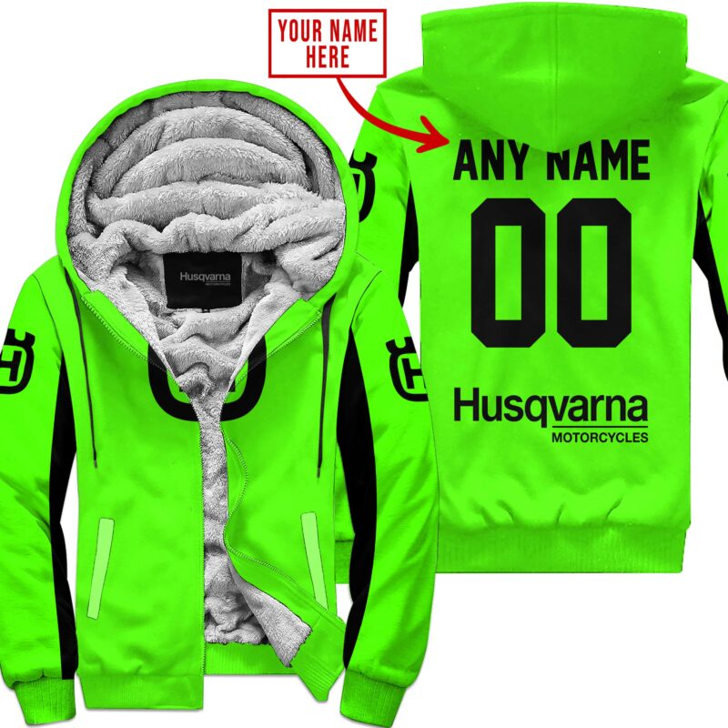Custom Name Racing Husqvarna Green Fleece Zip Hoodie MFH045